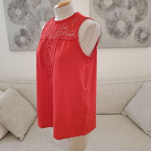 Halogen Lace Detail Crepe Top - size Small in Red/Orange - Picture 4 of 10